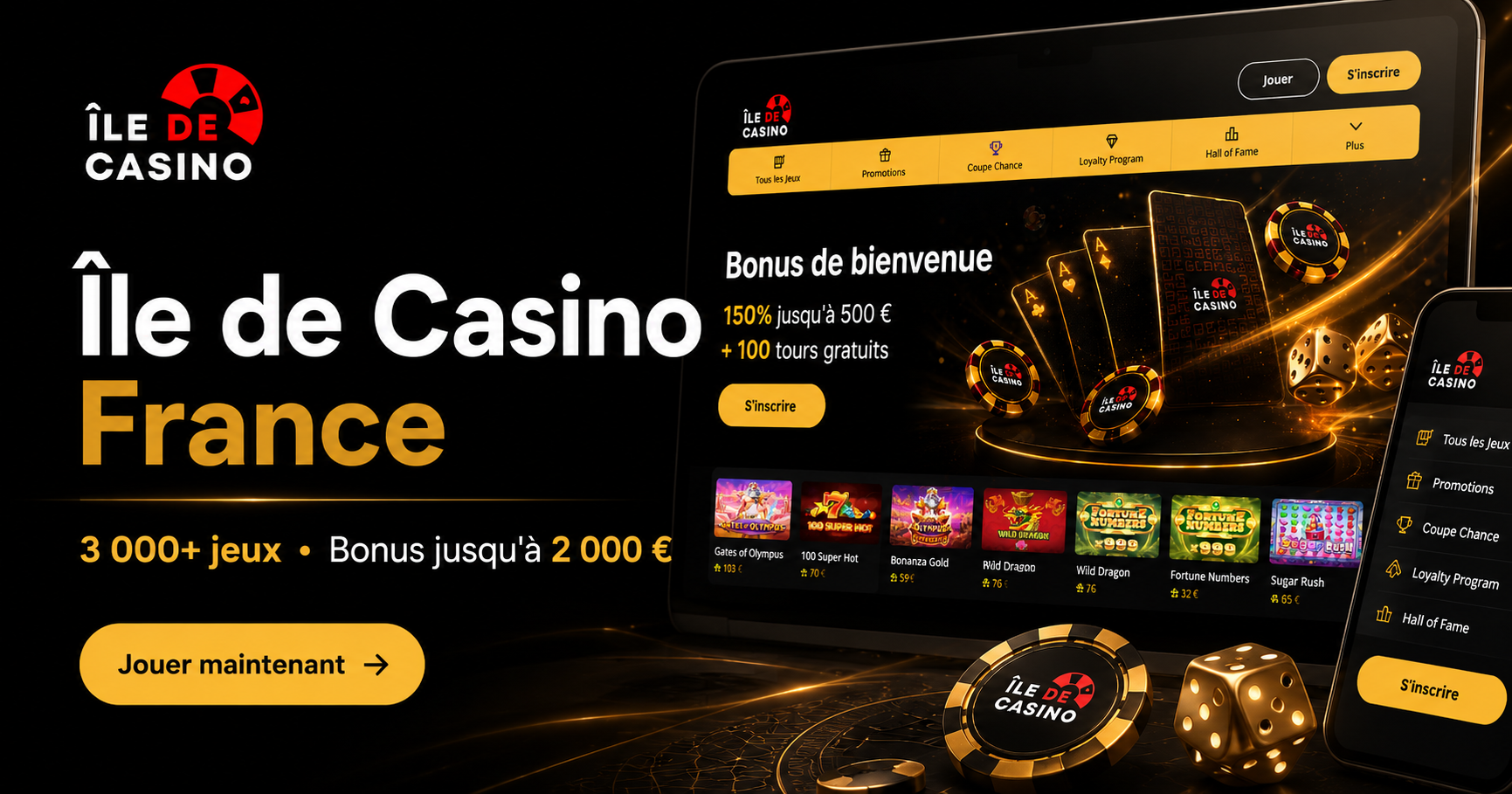 Ile de Casino France desktop and mobile lobby screens